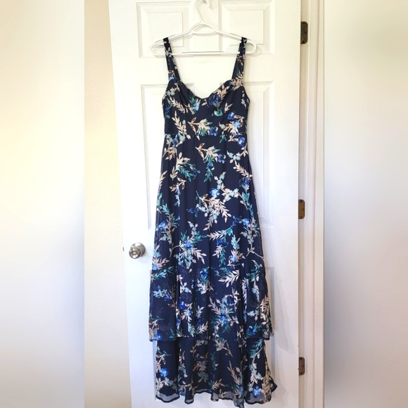 Lulus Navy Blue Velvet Floral Burnout Tiered Maxi Dress-Bustier Inspired Bodice - Picture 3 of 5